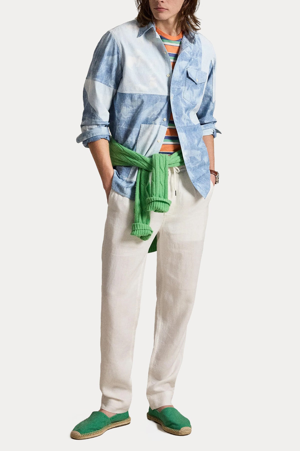 Polo Ralph Lauren Custom Fit Patchwork Desen Denim Gömlek