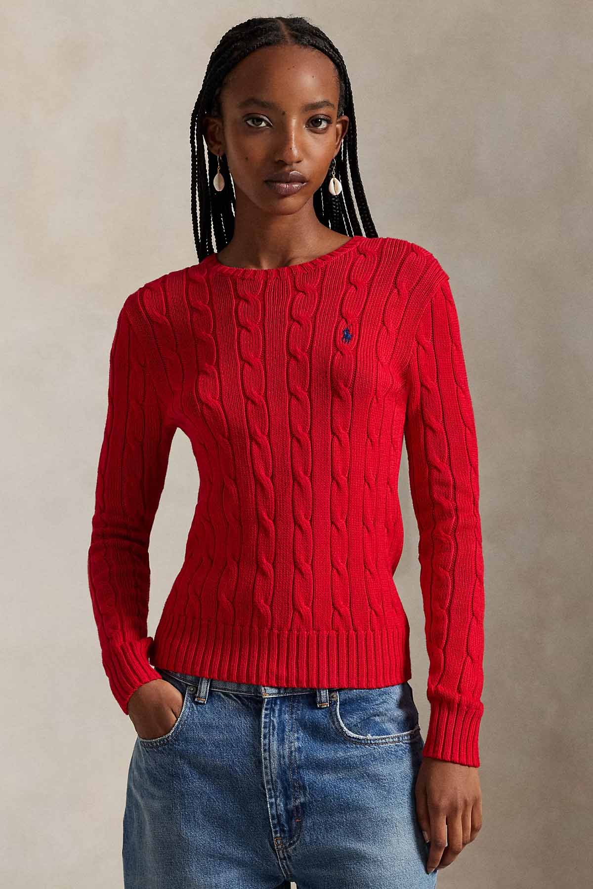 Polo Ralph Lauren Slim Fit Yuvarlak Yaka Saç Örgü Triko-Triko-Libas