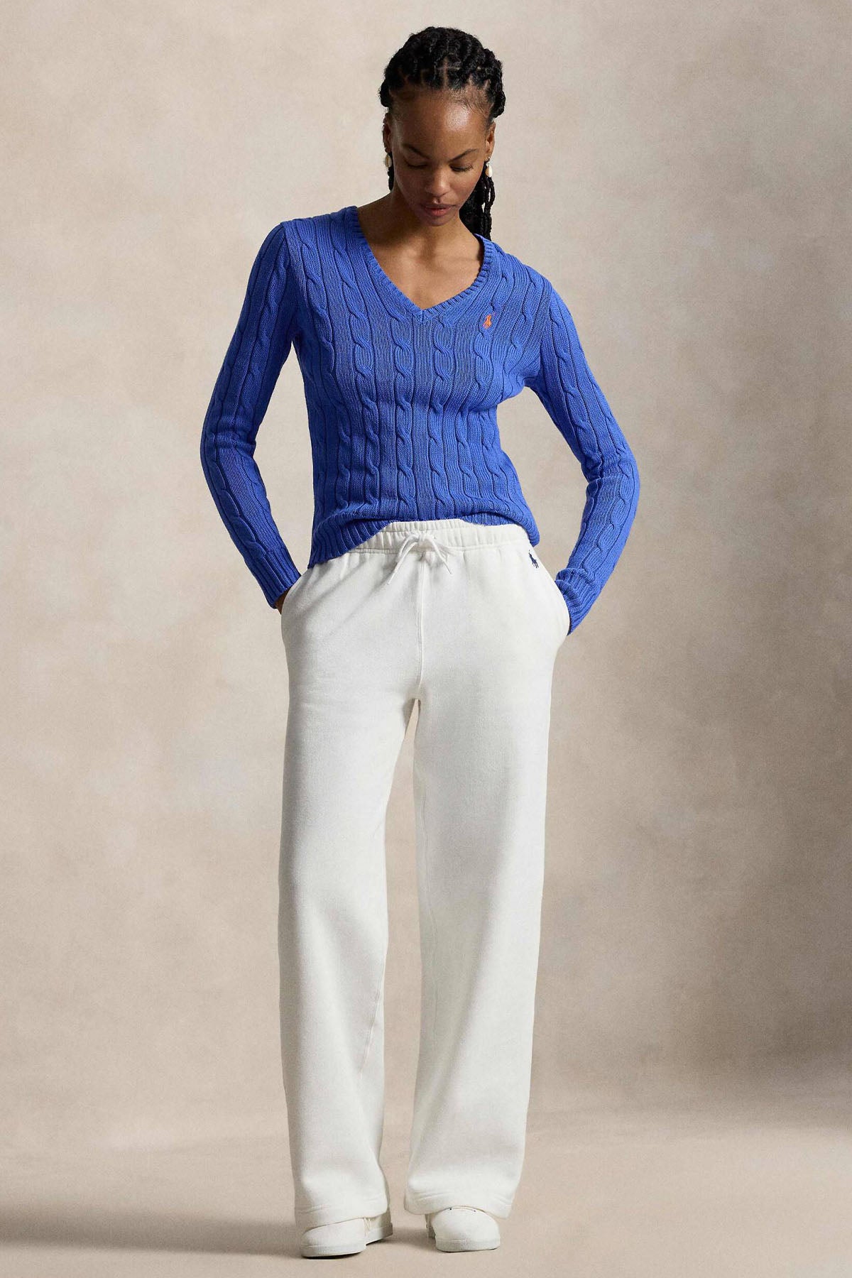 Polo Ralph Lauren Slim Fit V Yaka Saç Örgü Triko-Triko-Libas