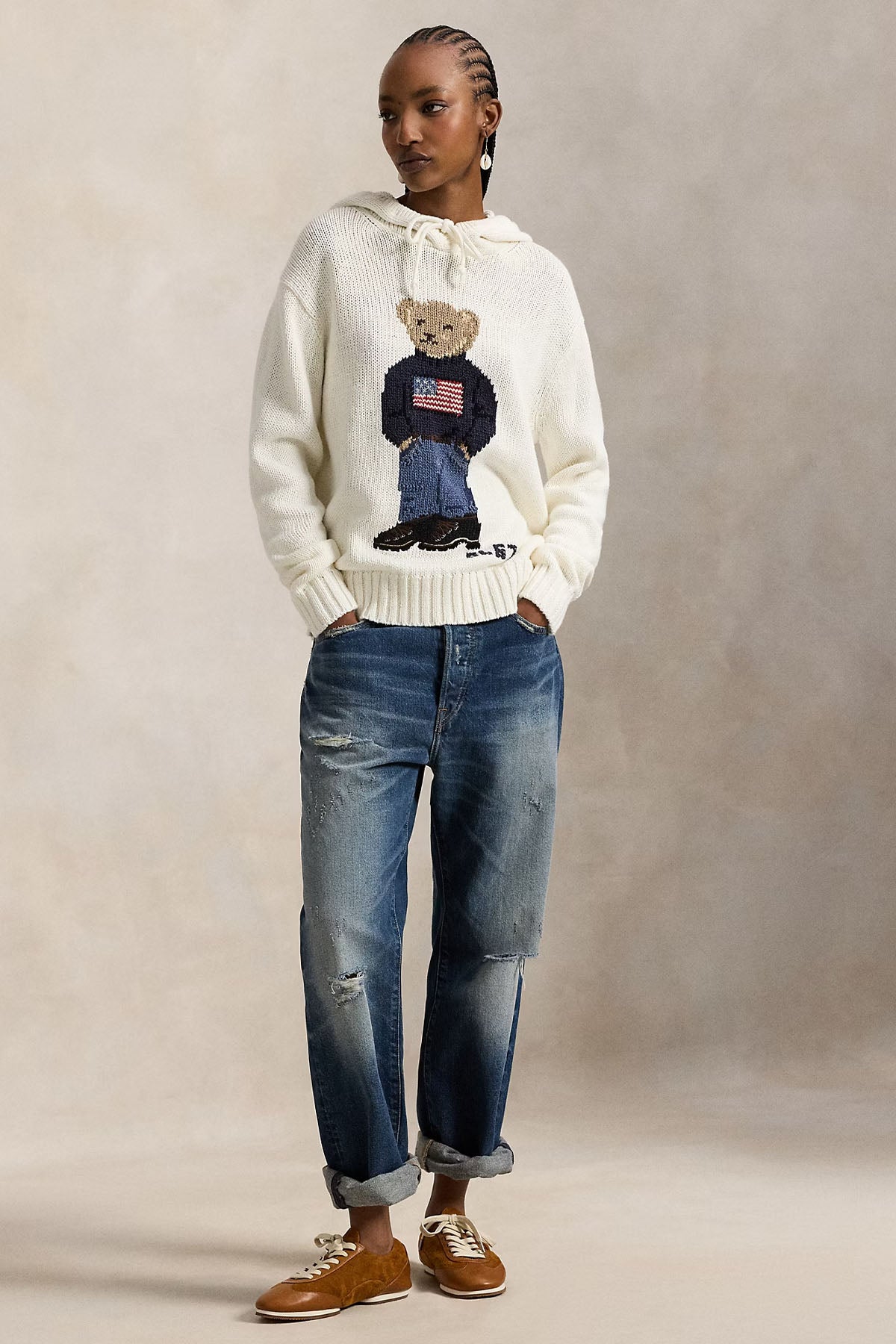 Polo Ralph Lauren Relaxed Fit Polo Bear Kapüşonlu Örgü Keten Triko-Triko-Libas