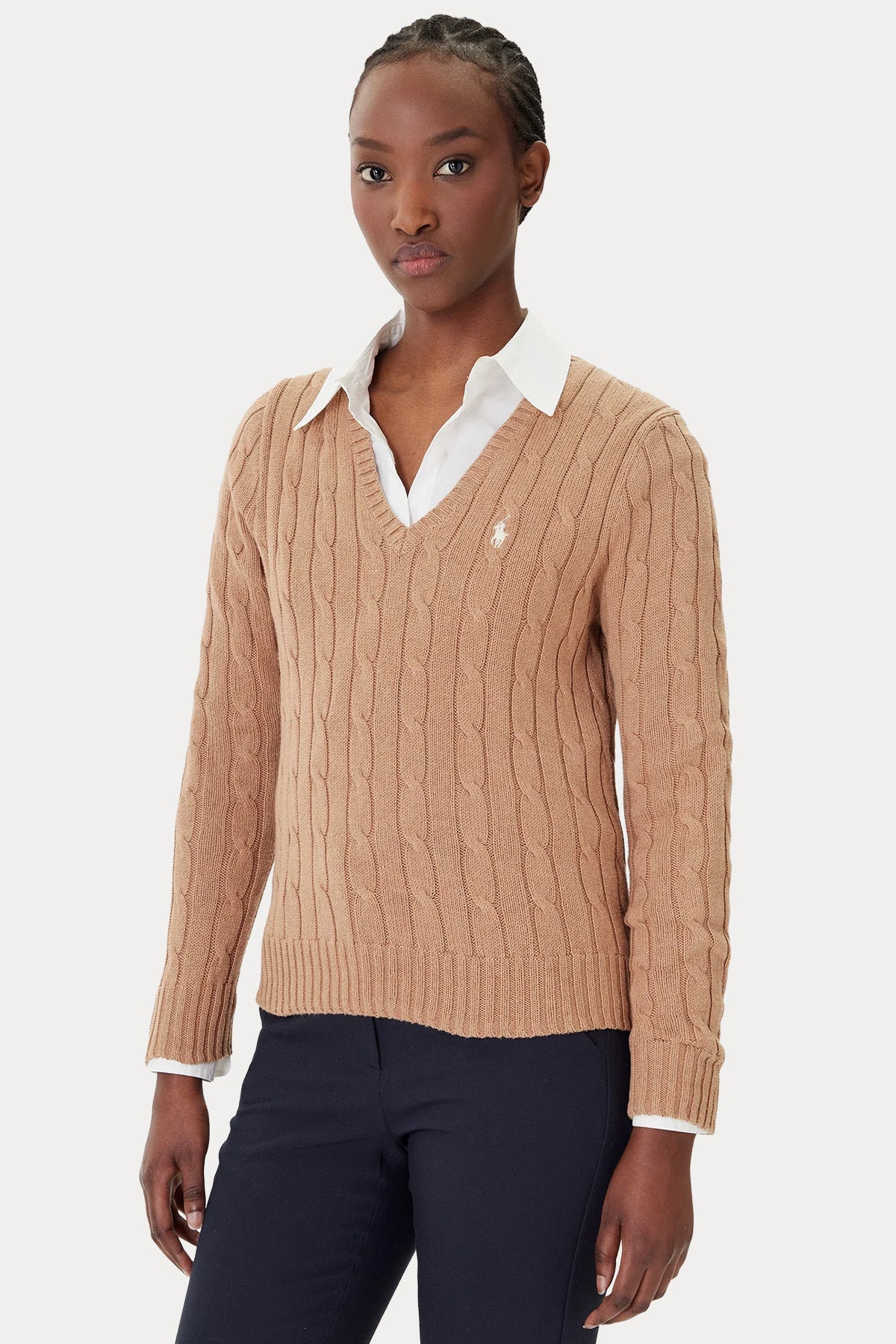 Polo Ralph Lauren Slim Fit V Yaka Saç Örgü Triko-Triko-Libas