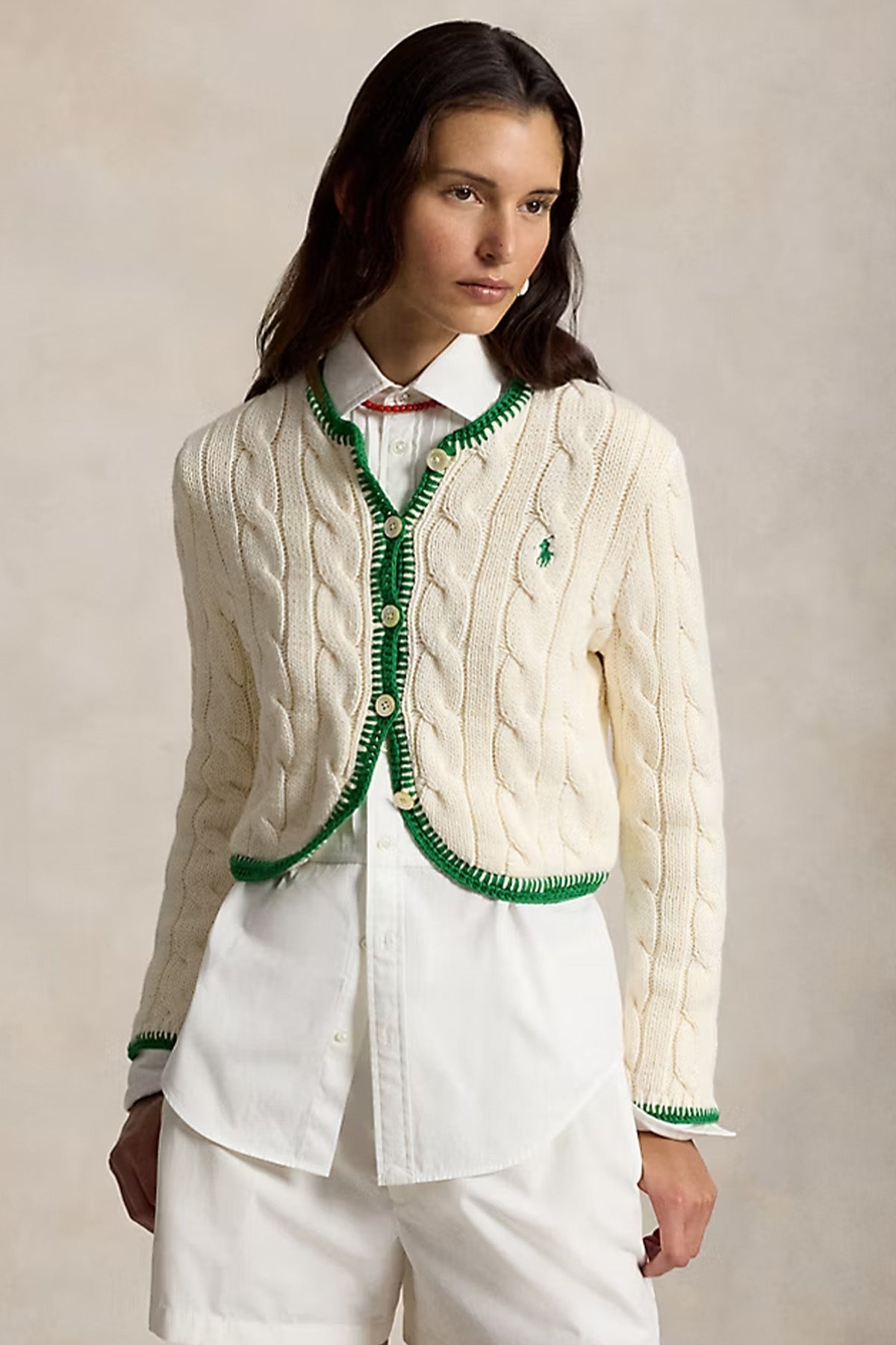 Polo Ralph Lauren Regular Fit Saç Örgü Crop Triko Ceket-Ceket-Libas