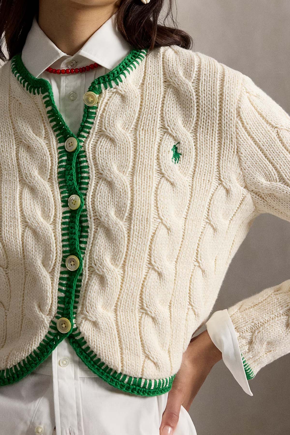 Polo Ralph Lauren Regular Fit Saç Örgü Crop Triko Ceket-Ceket-Libas