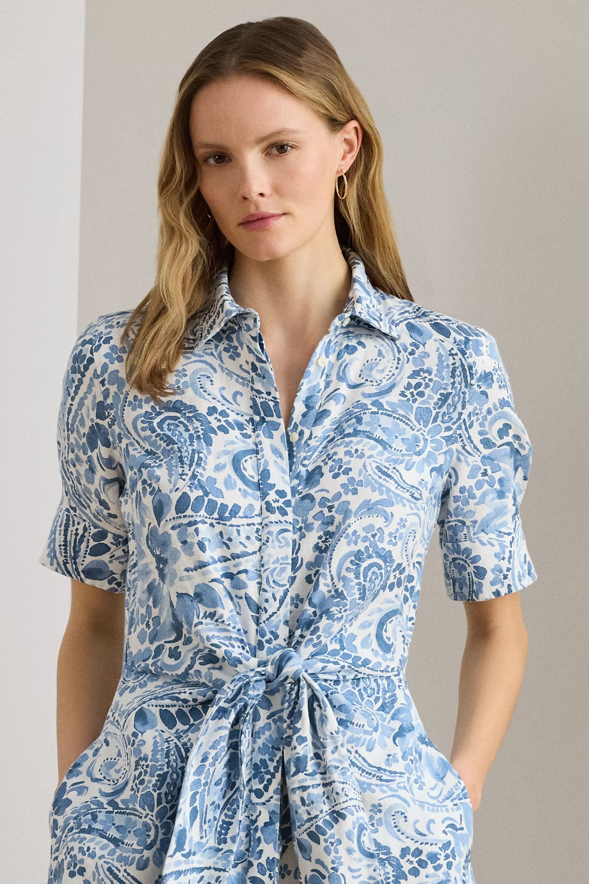 Polo Ralph Lauren Paisley Desen Midi Keten Gömlek Elbise-Elbise-Libas