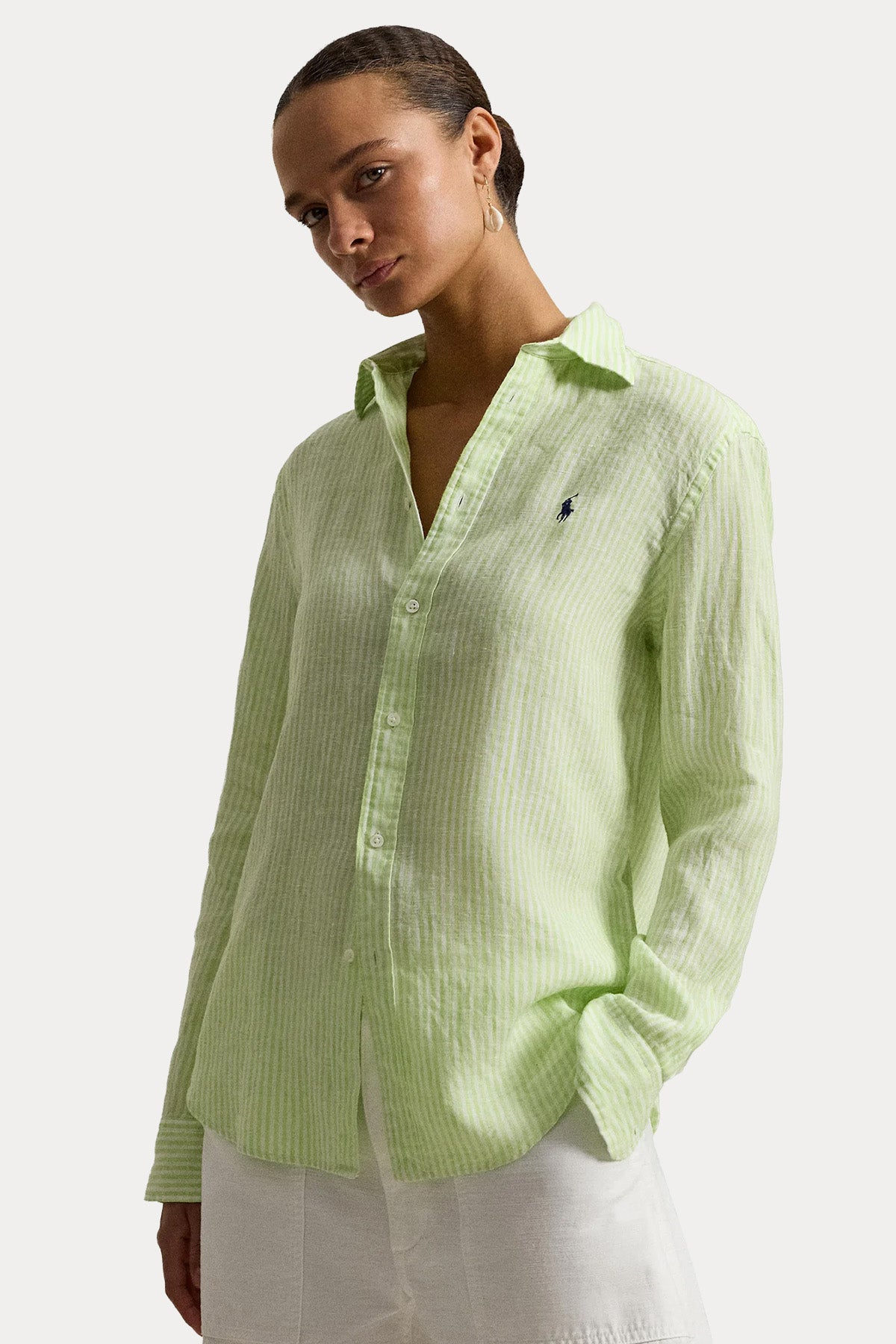 Polo Ralph Lauren Classic Fit Çizgili Keten Gömlek-Gömlek-Libas