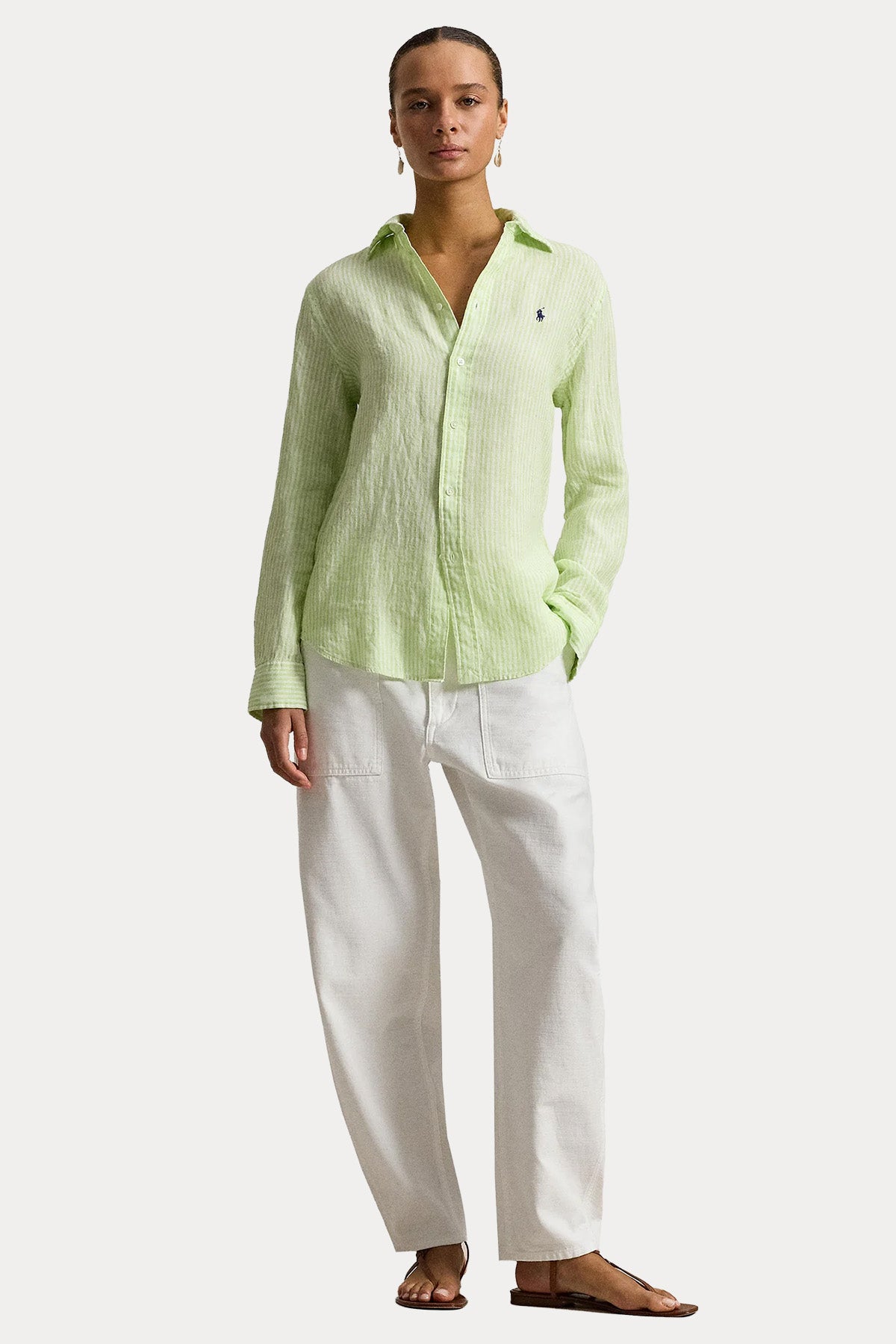 Polo Ralph Lauren Classic Fit Çizgili Keten Gömlek-Gömlek-Libas