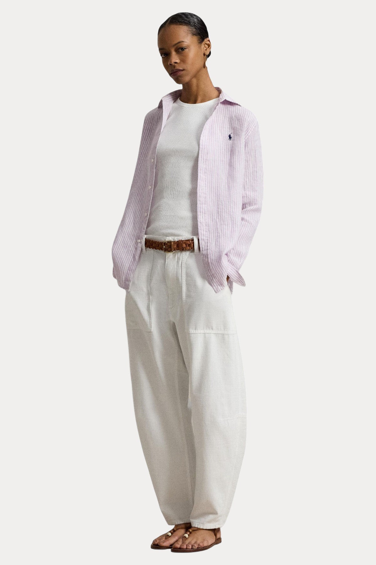 Polo Ralph Lauren Classic Fit Çizgili Keten Gömlek-Gömlek-Libas