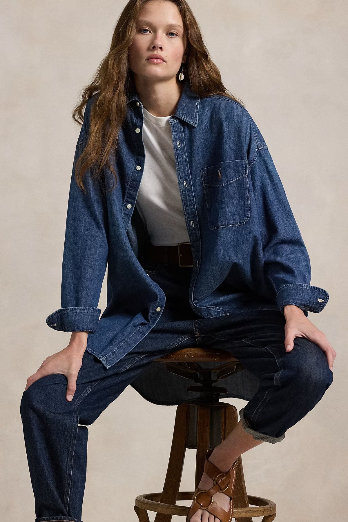 Polo Ralph Lauren Geniş Kesim Spor Cepli Denim Gömlek-Gömlek-Libas