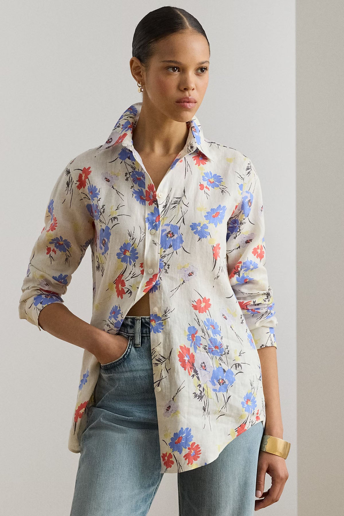 Polo Ralph Lauren Relaxed Fit Çiçek Desenli Keten Gömlek-Gömlek-Libas