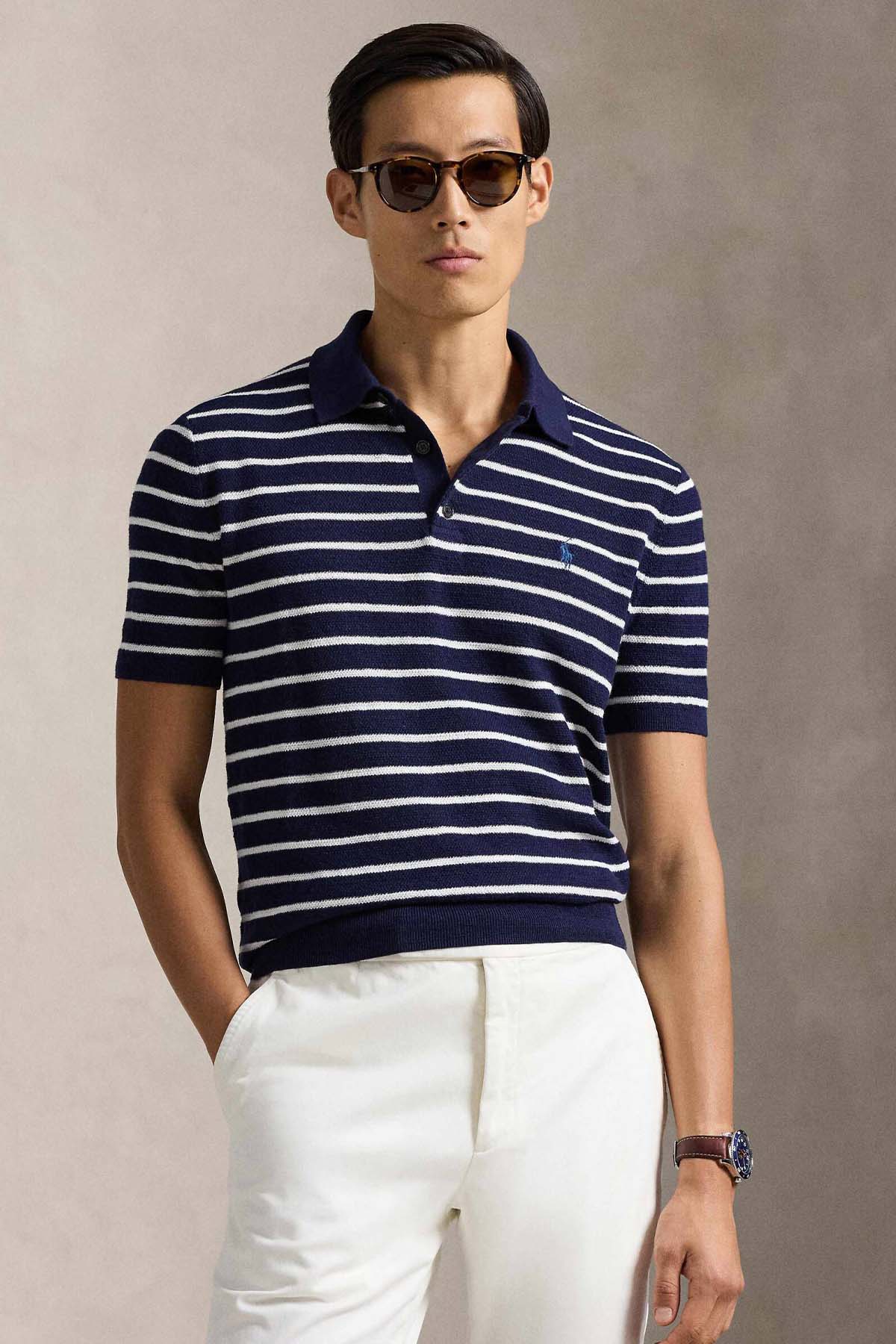 Polo Ralph Lauren Regular Fit Çizgili Polo Yaka Örgü Keten Triko-Triko-Libas