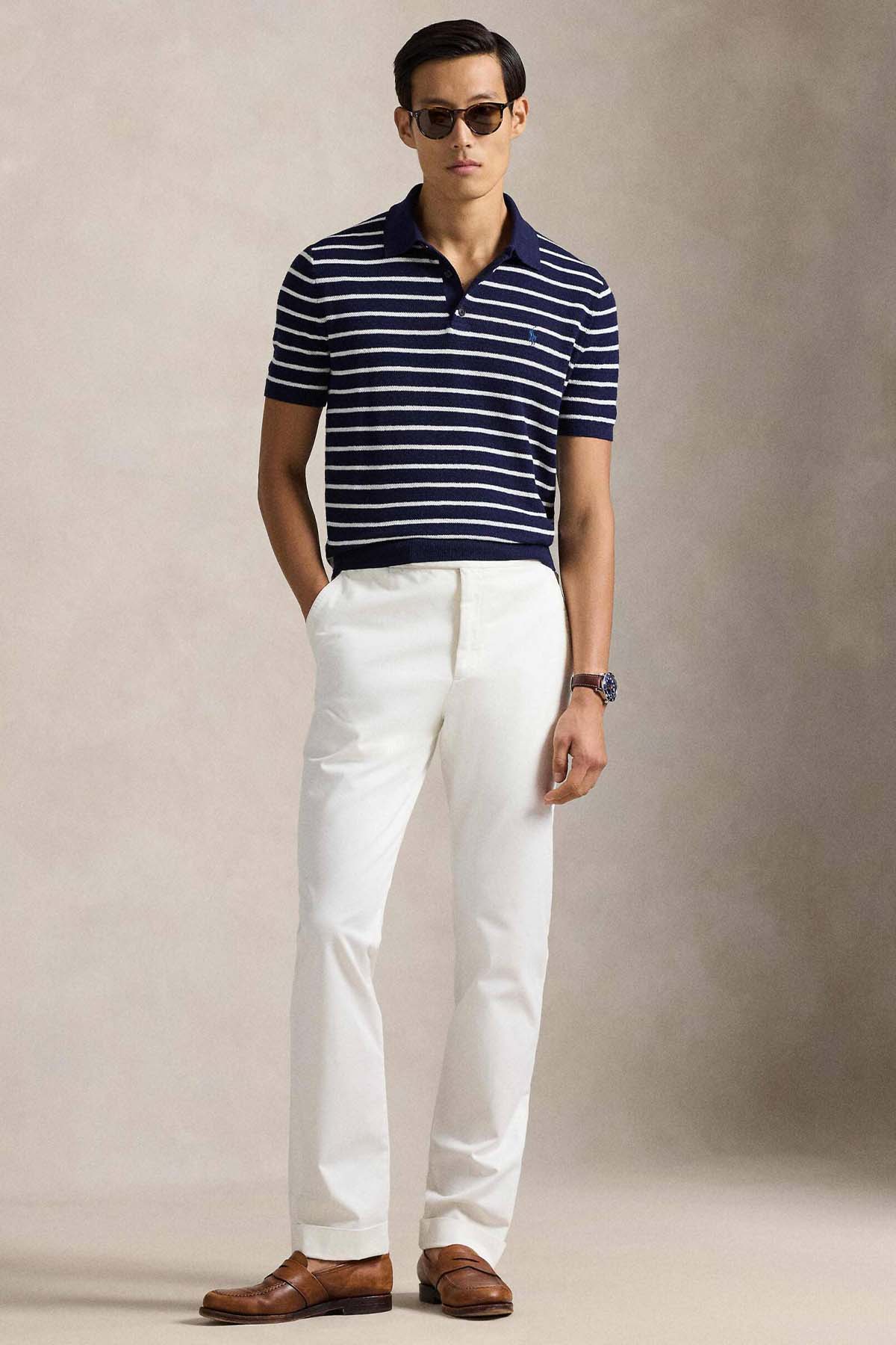 Polo Ralph Lauren Regular Fit Çizgili Polo Yaka Örgü Keten Triko-Triko-Libas