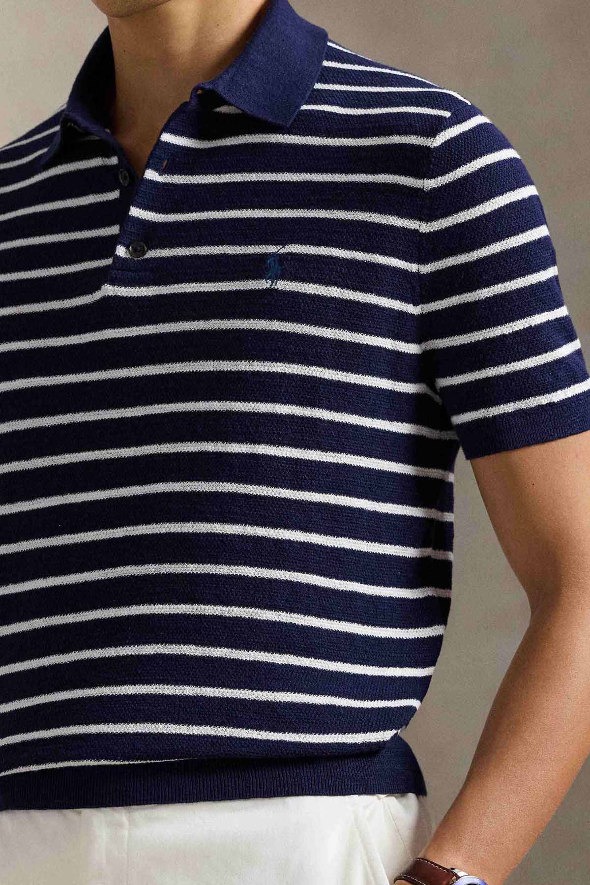 Polo Ralph Lauren Regular Fit Çizgili Polo Yaka Örgü Keten Triko-Triko-Libas