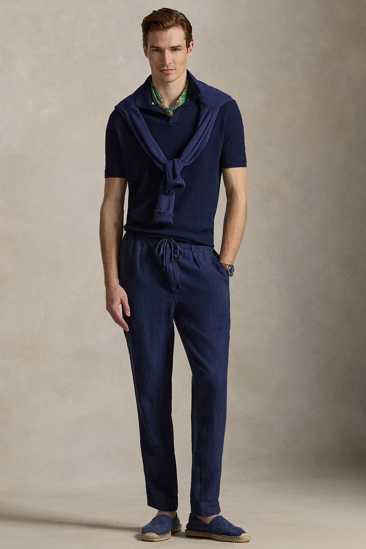 Polo Ralph Lauren Slim Tapered Fit Beli Lastikli Tek Pile Keten Pantolon-Pantolon-Libas