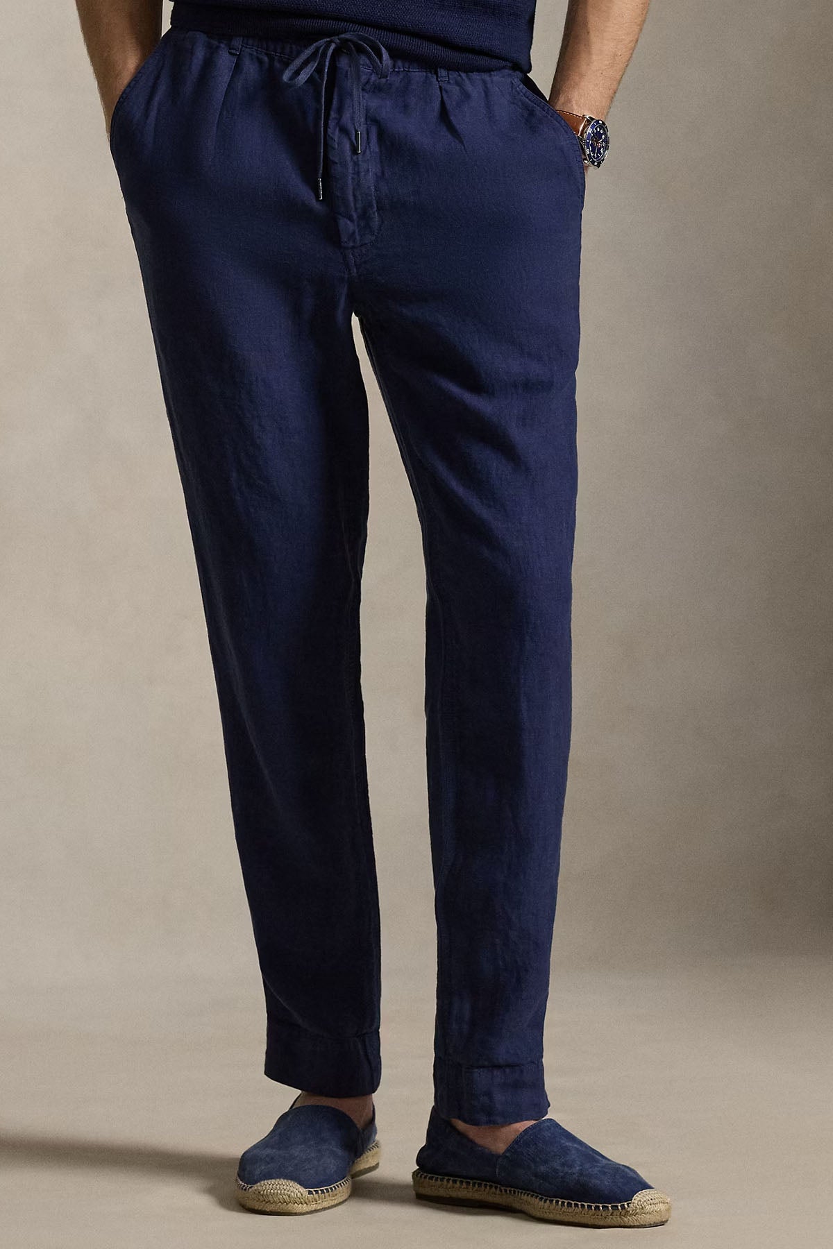 Polo Ralph Lauren Slim Tapered Fit Beli Lastikli Tek Pile Keten Pantolon-Pantolon-Libas