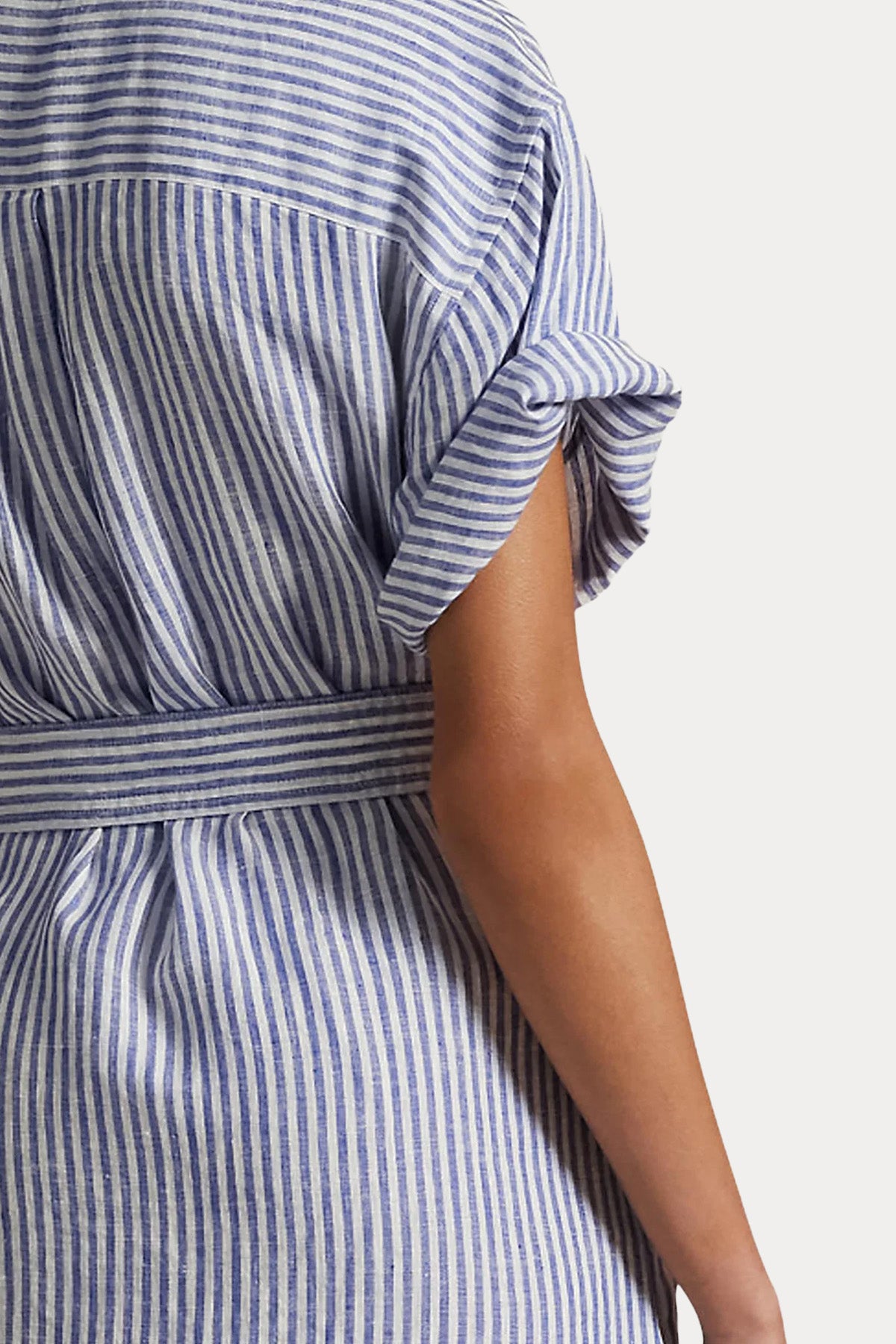 Polo Ralph Lauren Çizgili Kemerli Midi Keten Elbise