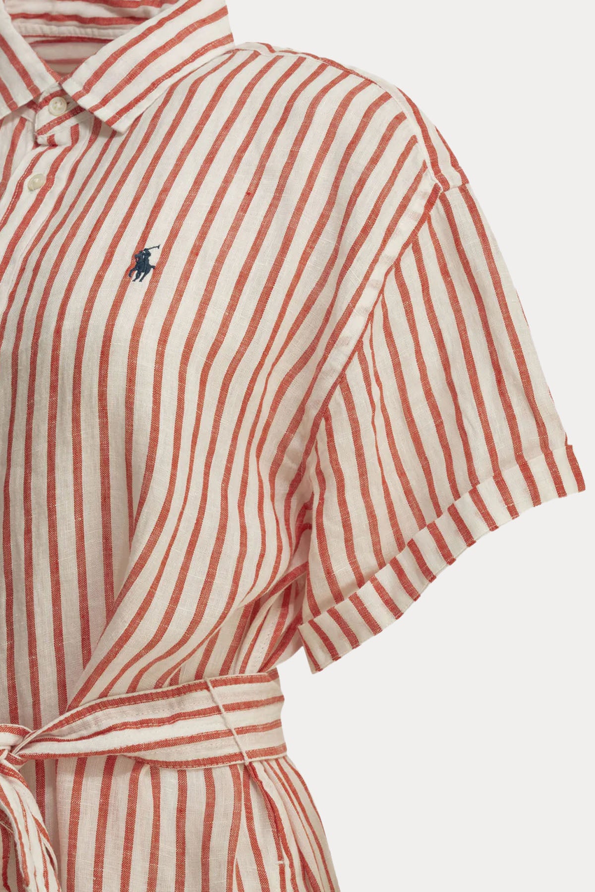Polo Ralph Lauren Çizgili Kemerli Midi Keten Elbise