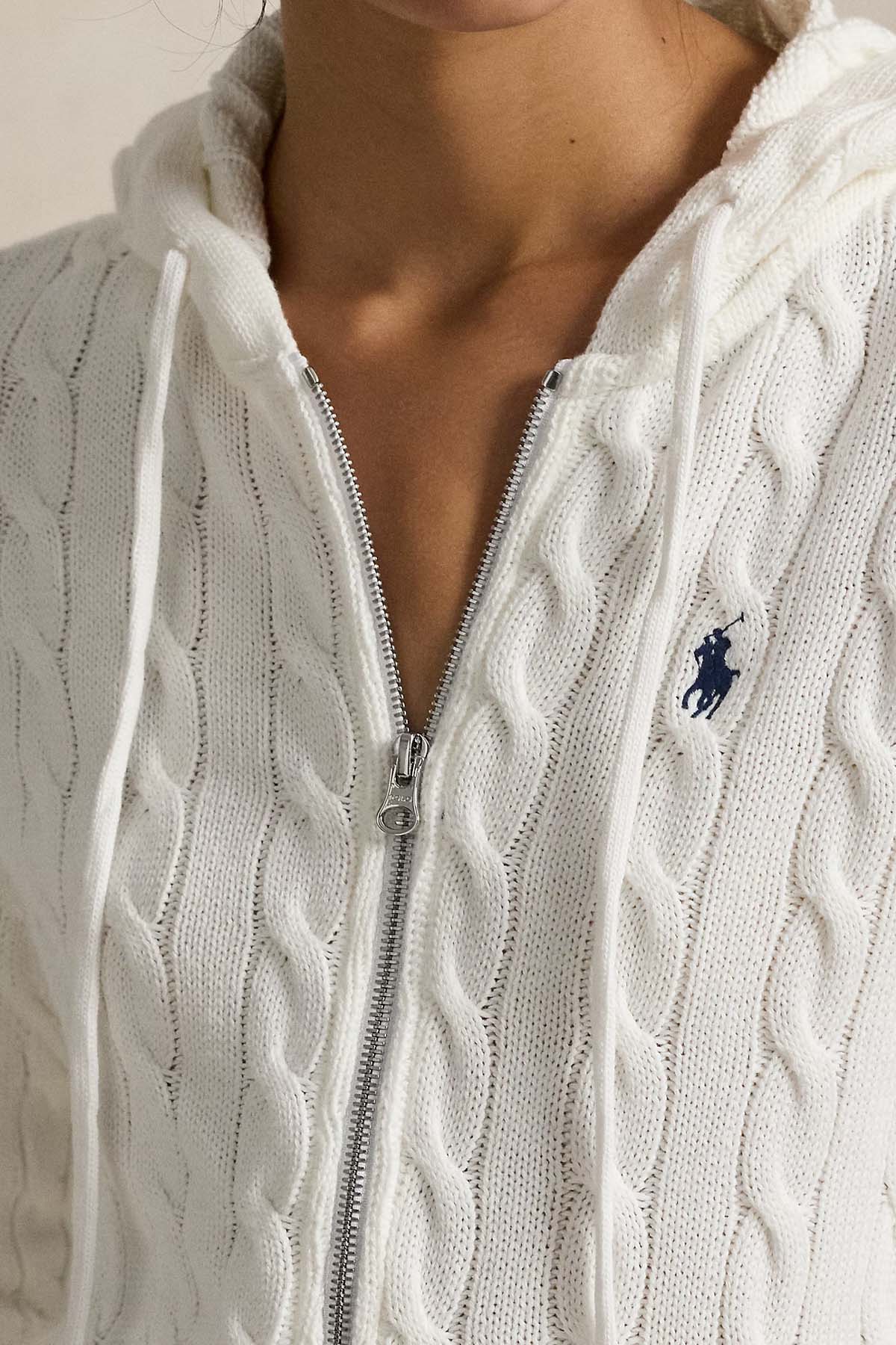 Polo Ralph Lauren Kapüşonlu Saç Örgü Triko Ceket