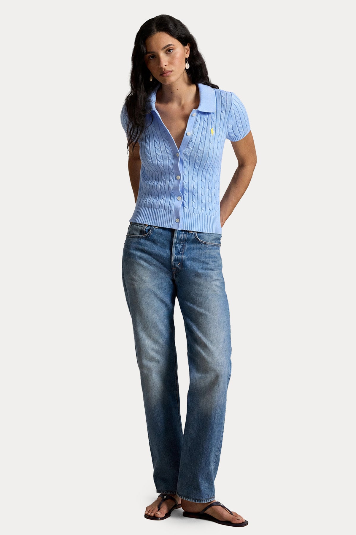 Polo Ralph Lauren Polo Yaka Saç Örgü Triko Ceket