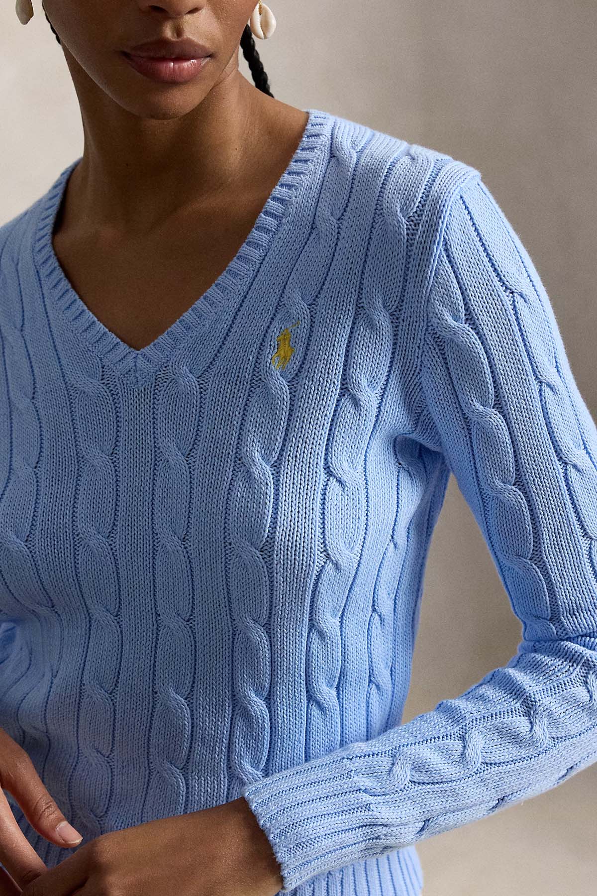 Polo Ralph Lauren Slim Fit V Yaka Saç Örgü Triko