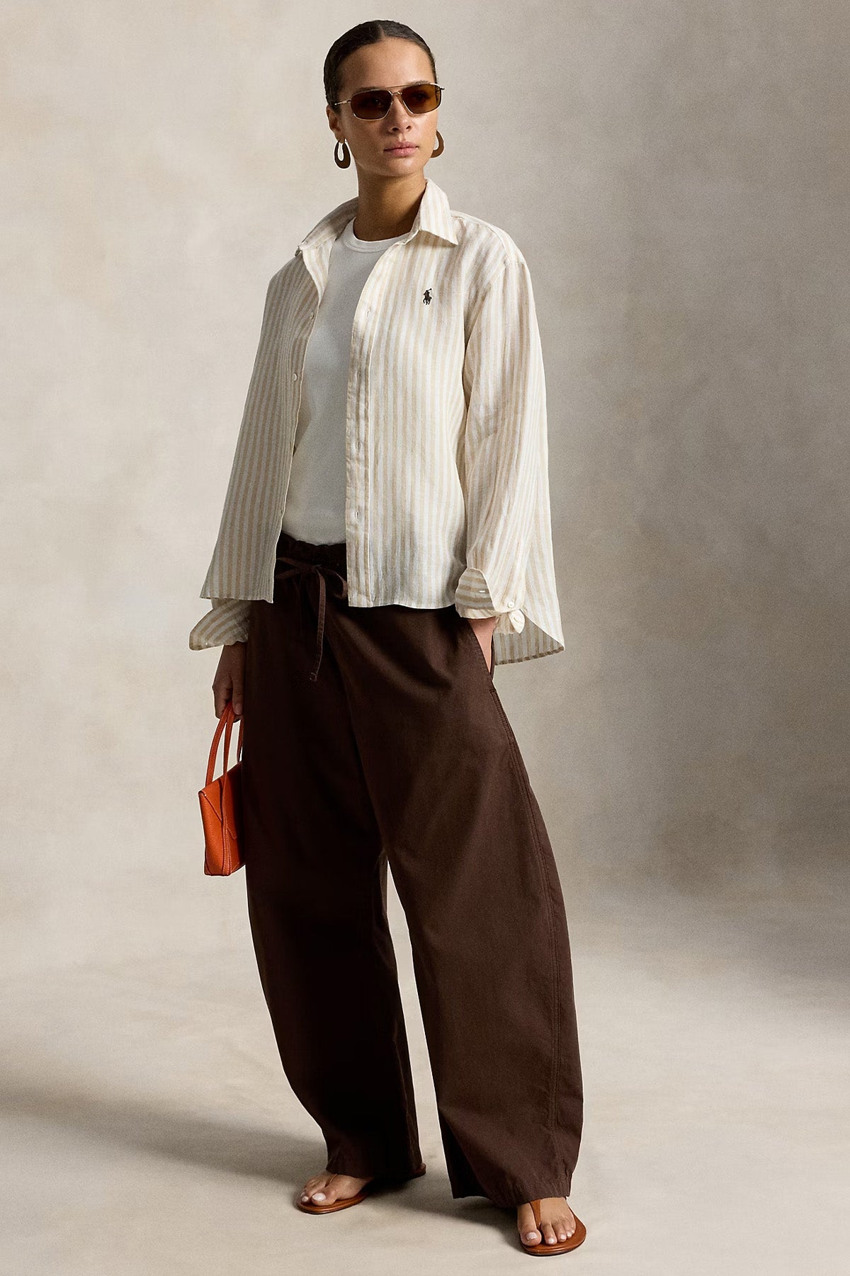 Polo Ralph Lauren Crop Boxy Fit Çizgili Keten Gömlek