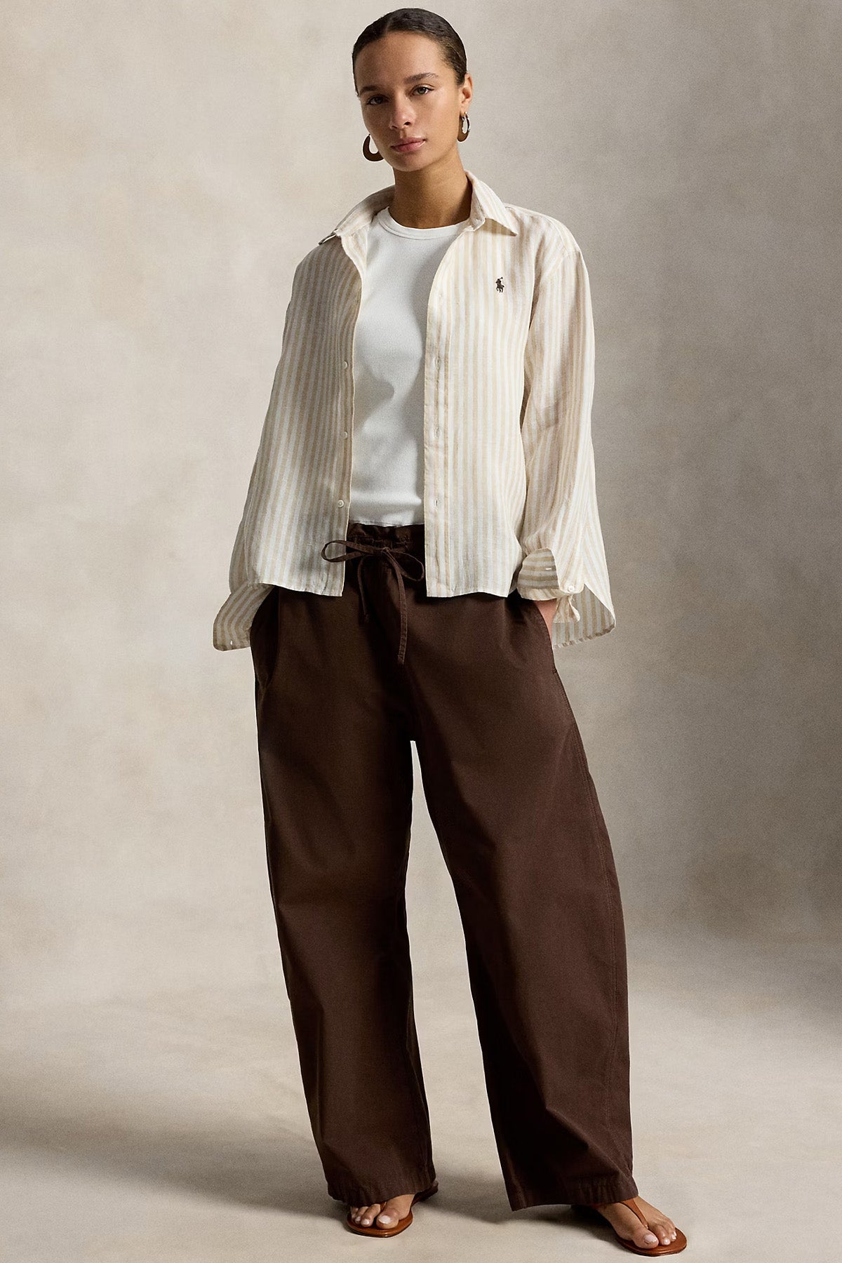 Polo Ralph Lauren Crop Boxy Fit Çizgili Keten Gömlek