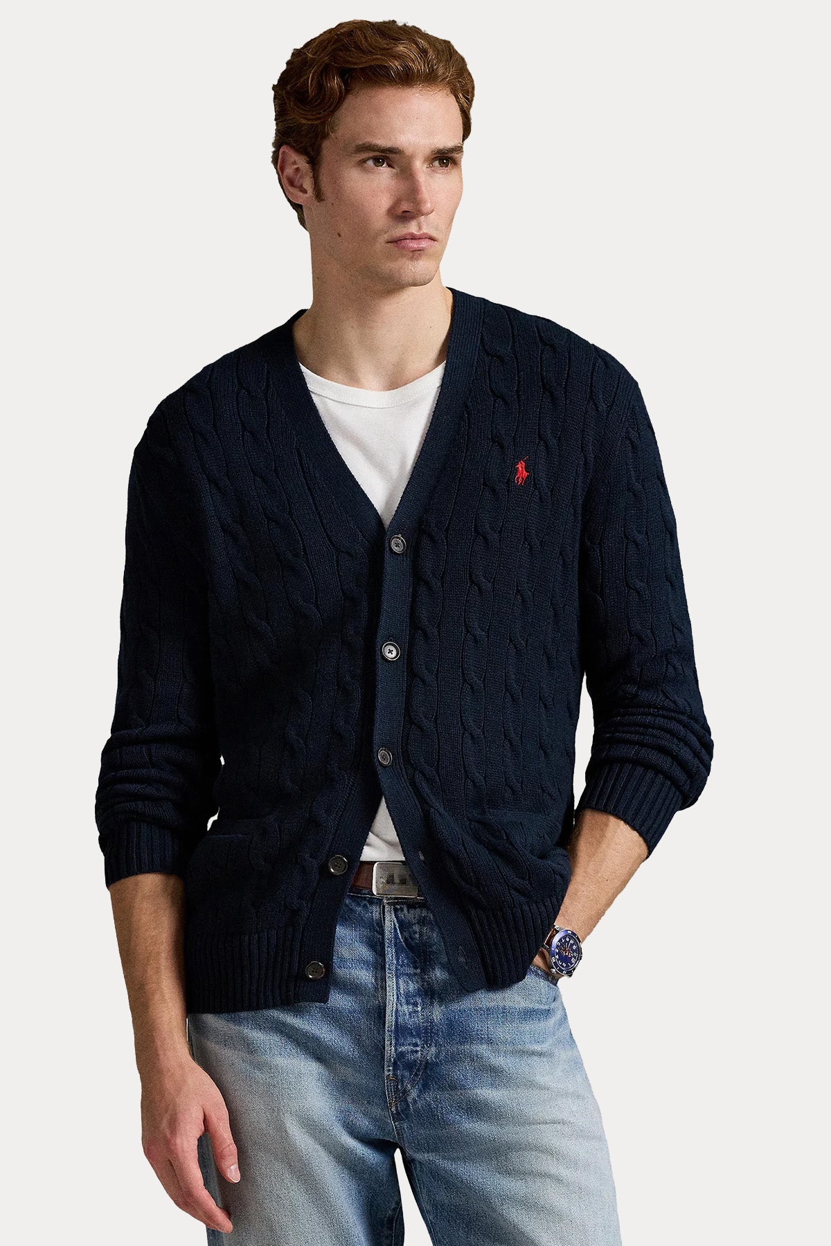Polo Ralph Lauren V Yaka Saç Örgü Triko Ceket