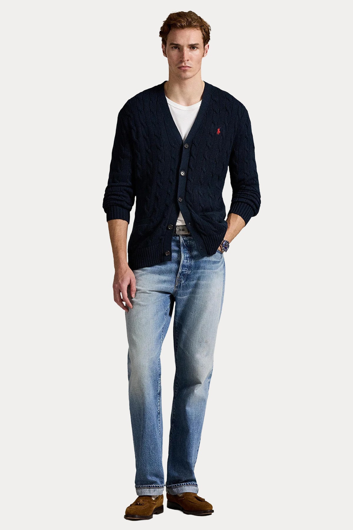Polo Ralph Lauren V Yaka Saç Örgü Triko Ceket
