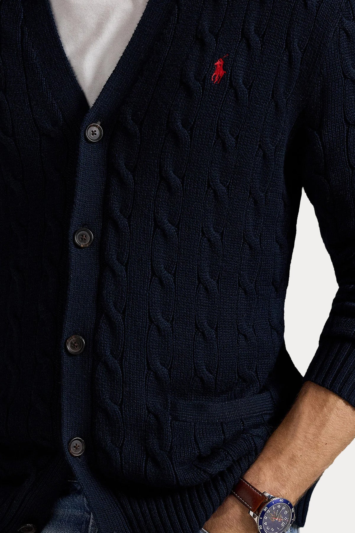 Polo Ralph Lauren V Yaka Saç Örgü Triko Ceket