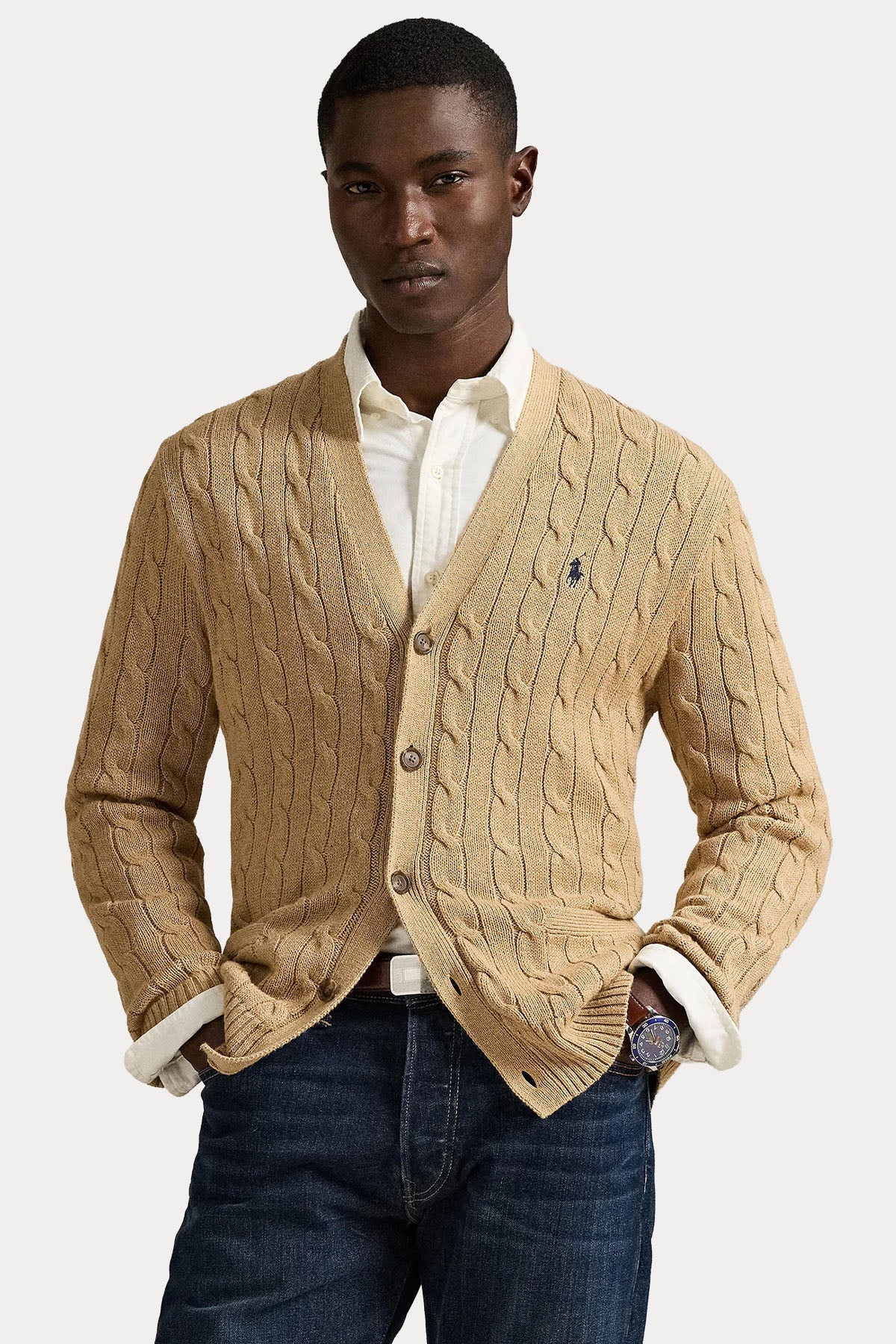 Polo Ralph Lauren V Yaka Saç Örgü Triko Ceket
