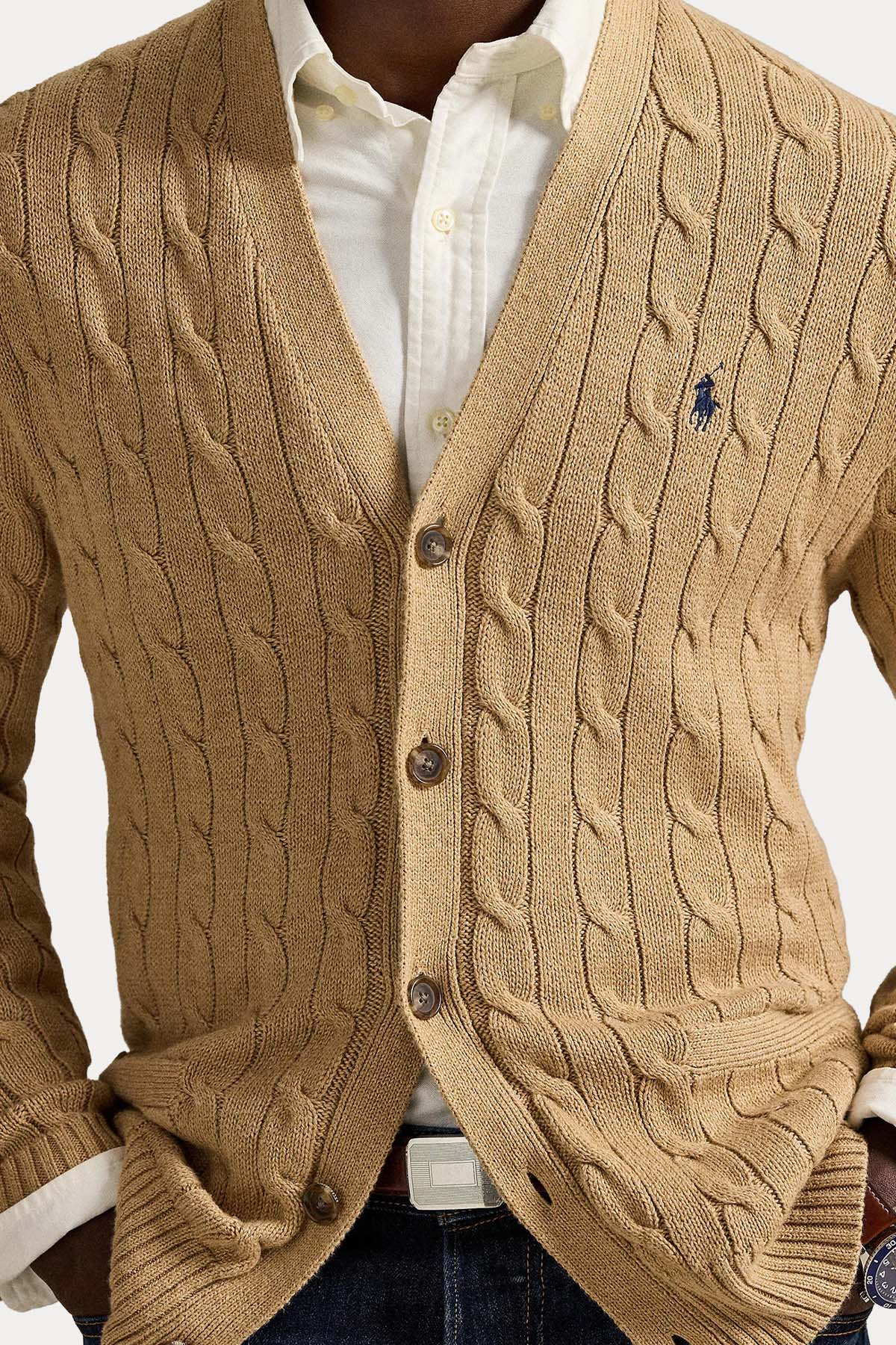 Polo Ralph Lauren V Yaka Saç Örgü Triko Ceket