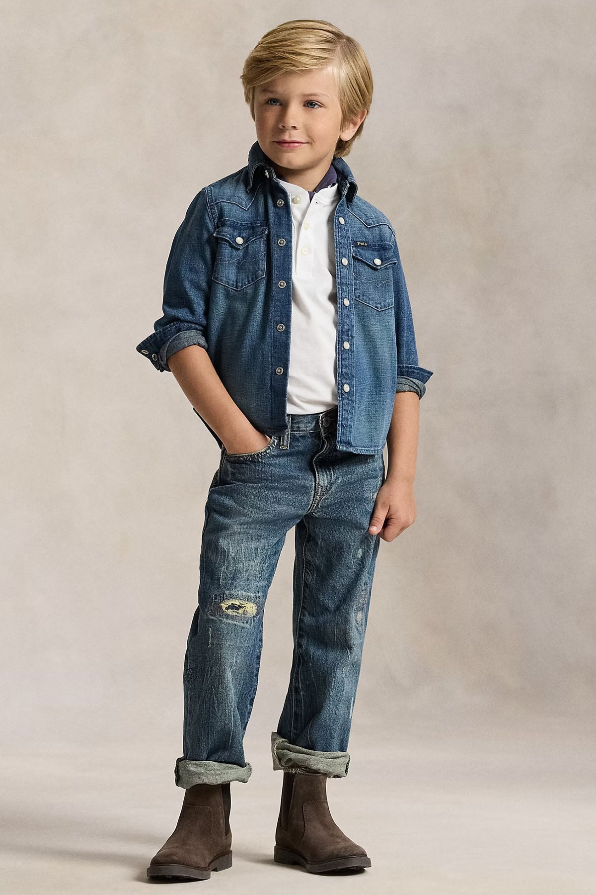 Polo Ralph Lauren Kids 3-7 Yaş Erkek Çocuk Düğmeli Yuvarlak Yaka T-shirt