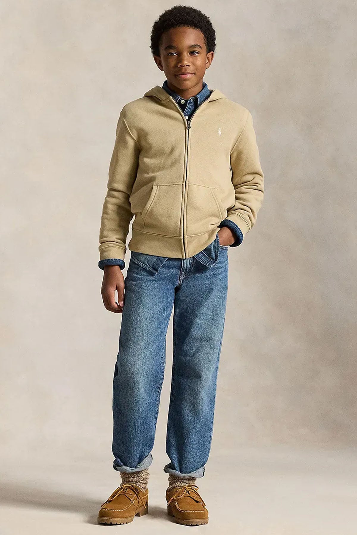 Polo Ralph Lauren Kids S-L Beden Unisex Çocuk Şardonlu Kapüşonlu Sweatshirt Ceket