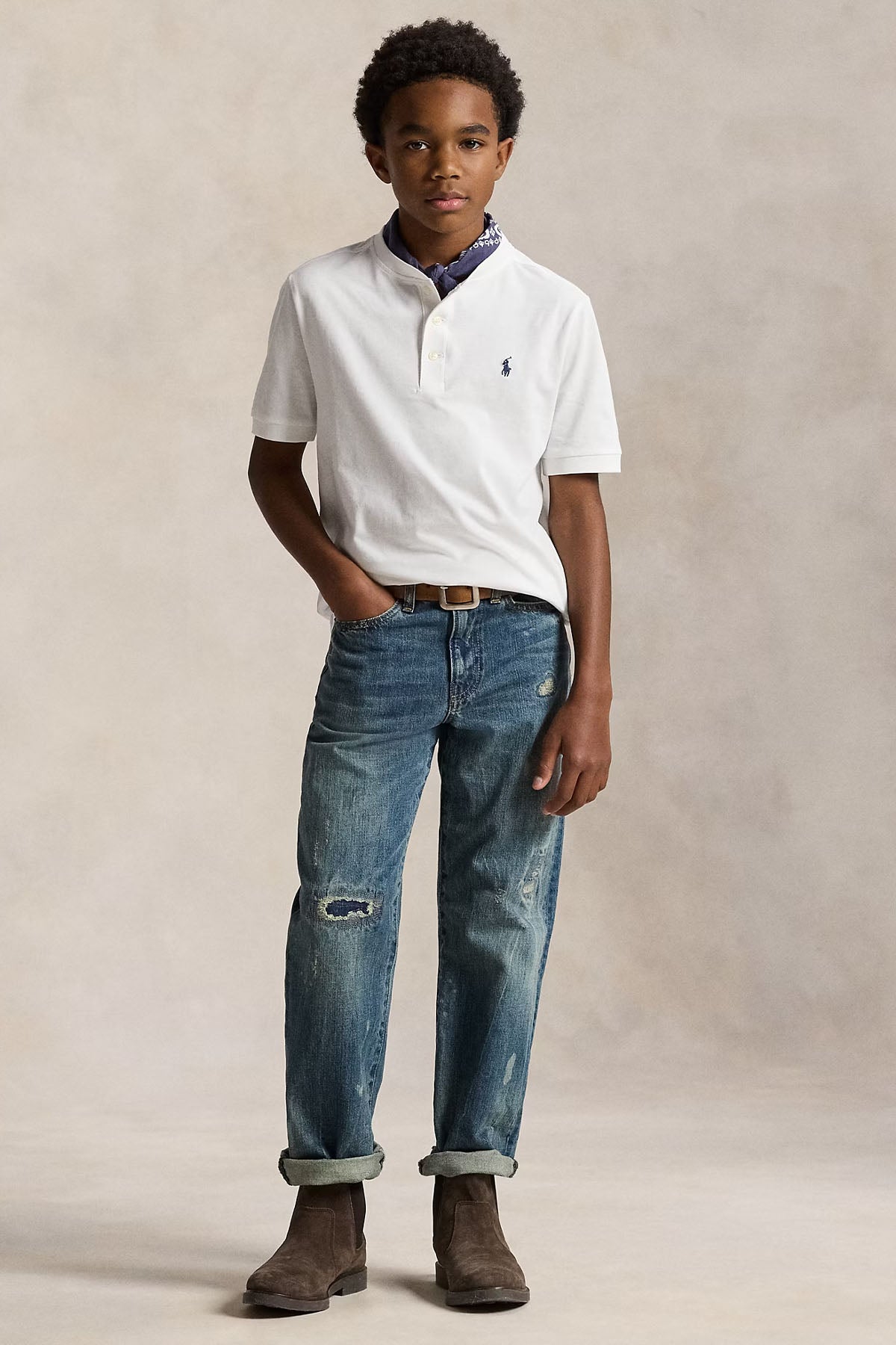 Polo Ralph Lauren Kids S-L Beden Düğmeli Yuvarlak Yaka Pony Logolu T-shirt