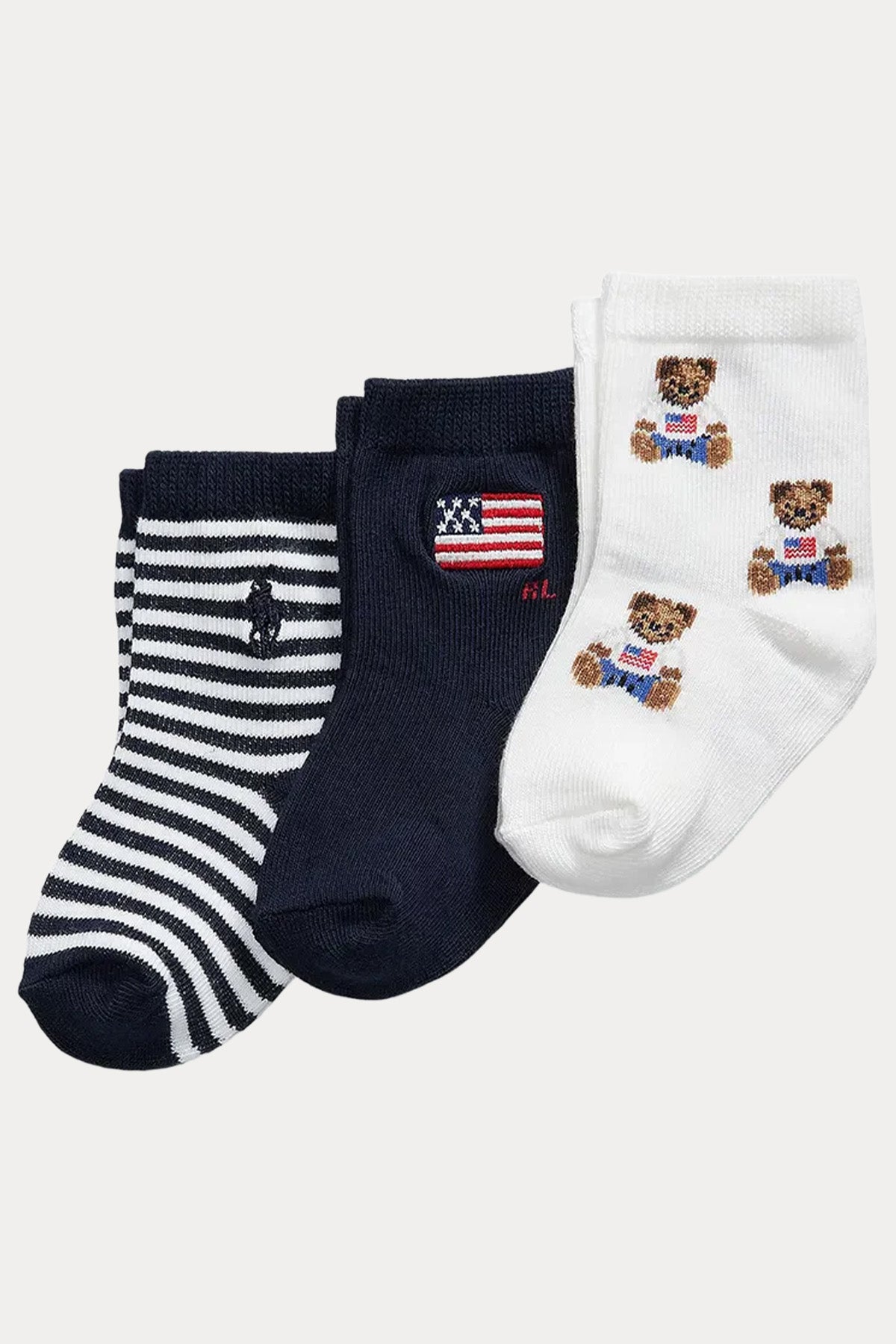 Polo Ralph Lauren Kids 6-12 Aylık Unisex Bebek 3'lü Paket Polo Bear Çorap