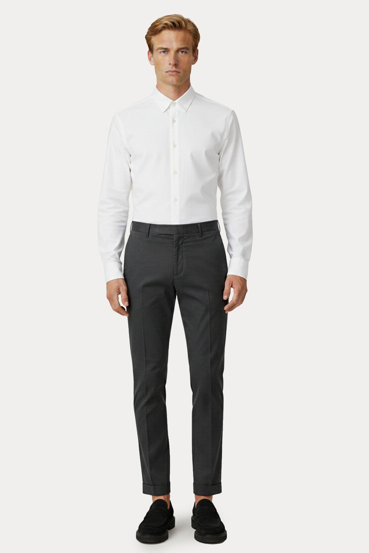 Pantaloni Torino Slim Fit Yandan Cepli Yün Pantolon