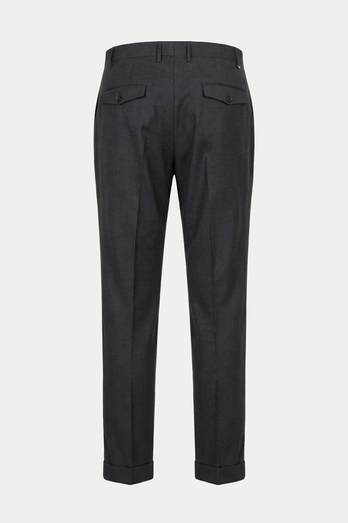 Pantaloni Torino Slim Fit Yandan Cepli Yün Pantolon