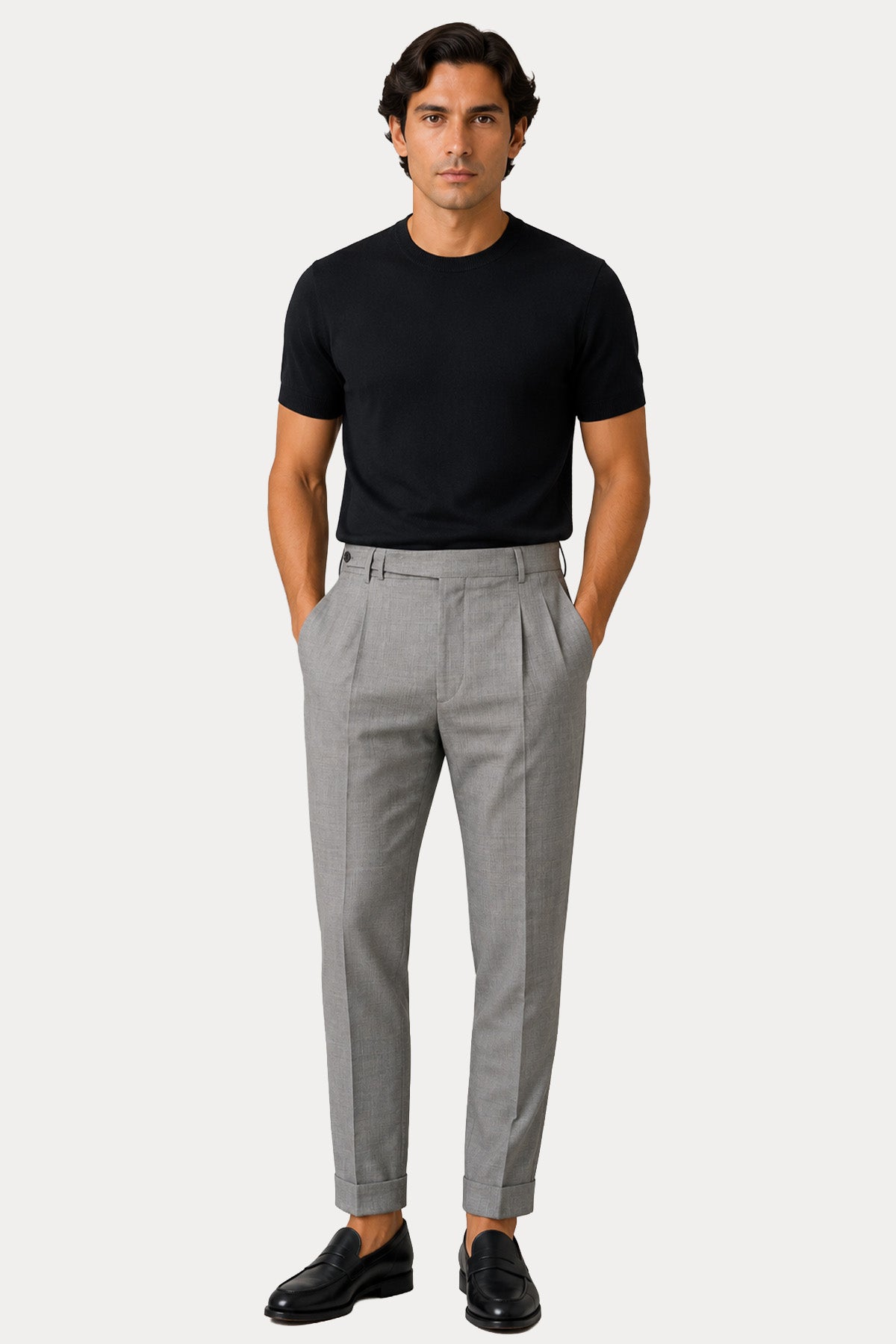 Pantaloni Torino Comfort Fit Çift Pile Duble Paça Streç Yün Pantolon