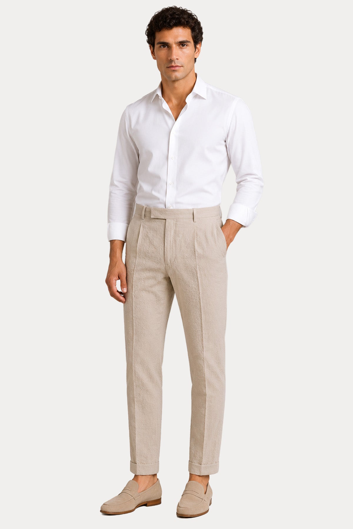 Pantaloni Torino Comfort Fit Tek Pile Duble Paça Streç Dokulu Kumaş Pantolon