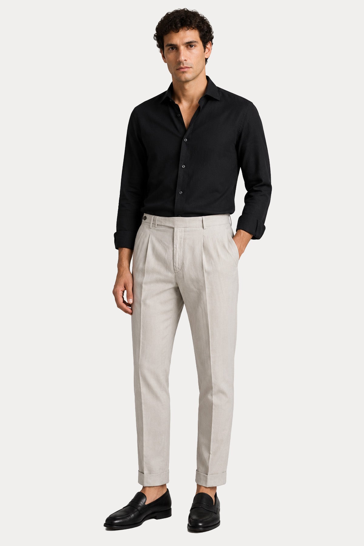 Pantaloni Torino Comfort Fit Çift Pile Duble Paça Keten Pantolon