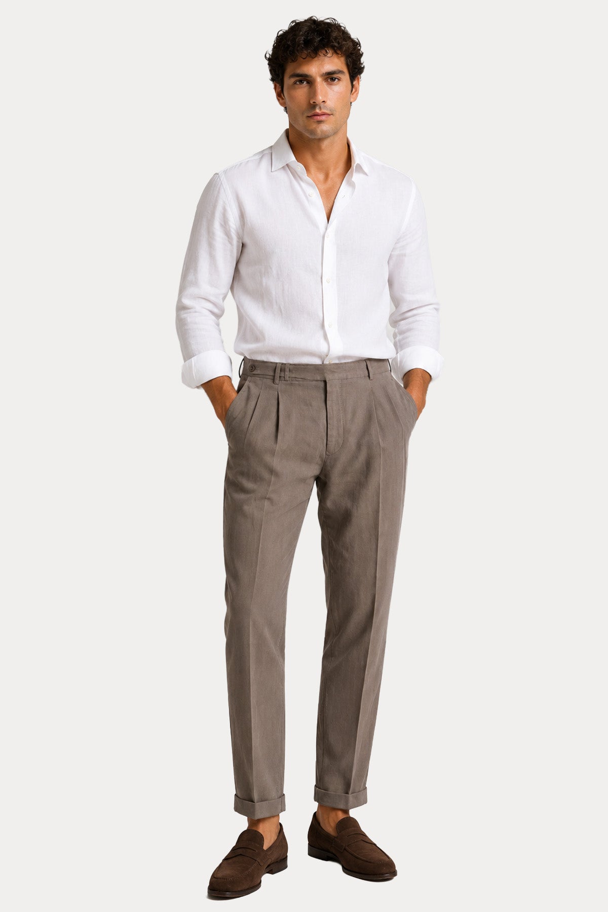 Pantaloni Torino Comfort Fit Çift Pile Duble Paça Keten Pantolon