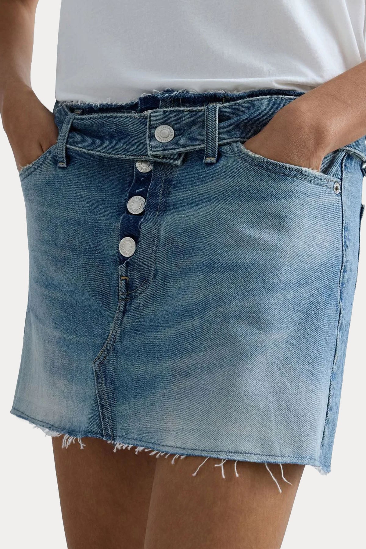 Replay Yıkamalı Kemerli Mini Denim Etek-Etek-Libas