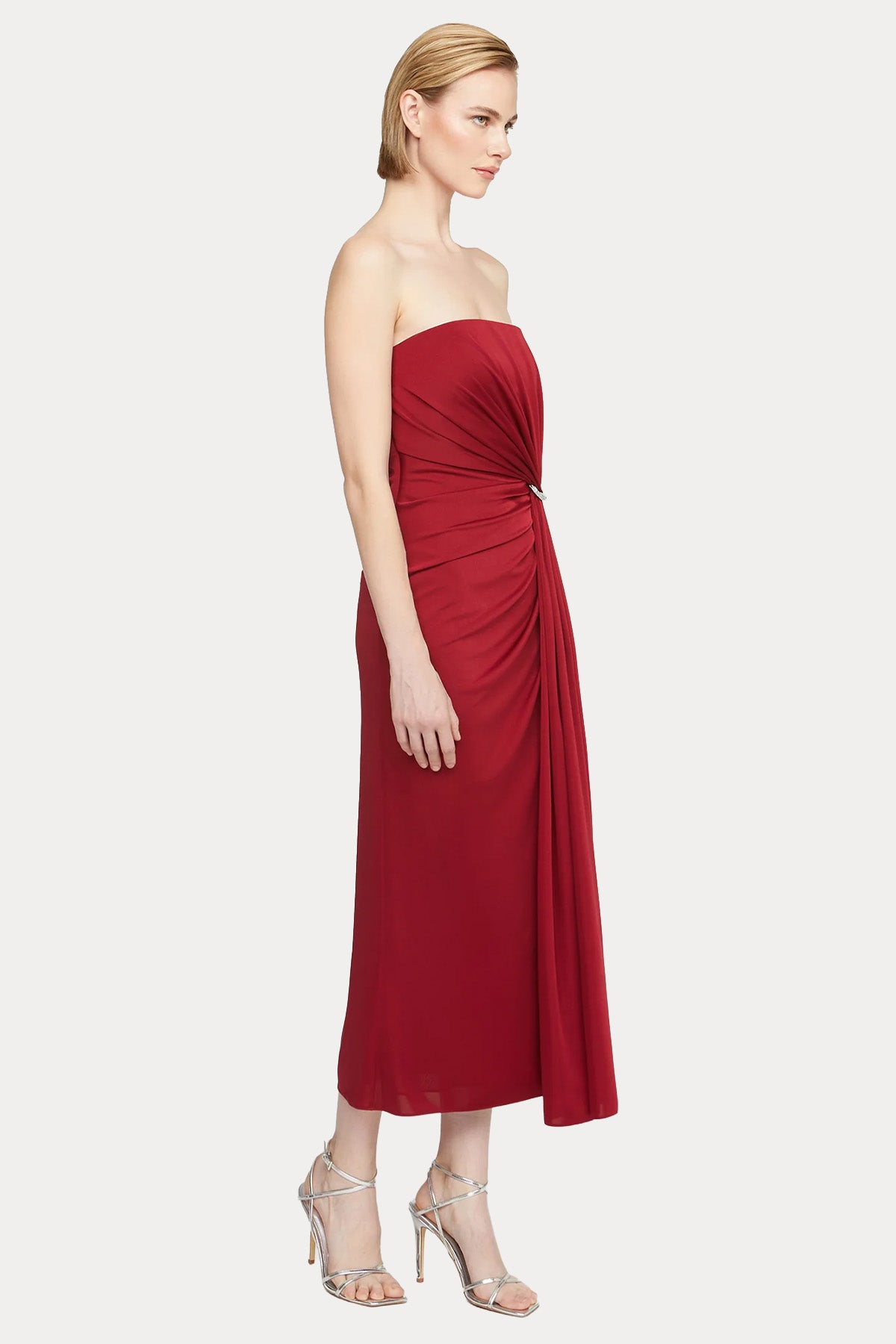 Halston Nadia Jarse Straplez Midi Abiye Elbise-Abiye-Libas