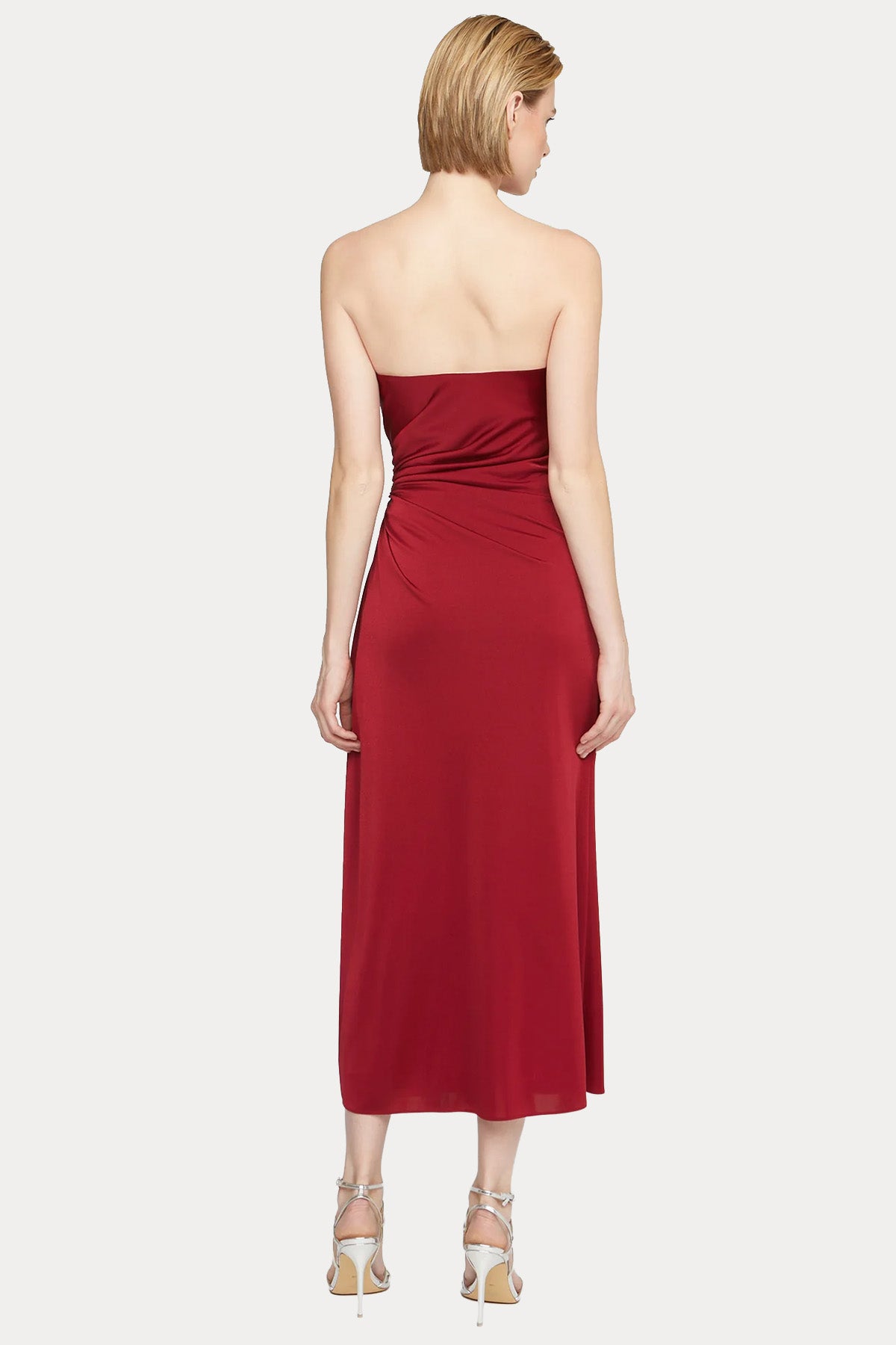 Halston Nadia Jarse Straplez Midi Abiye Elbise-Abiye-Libas
