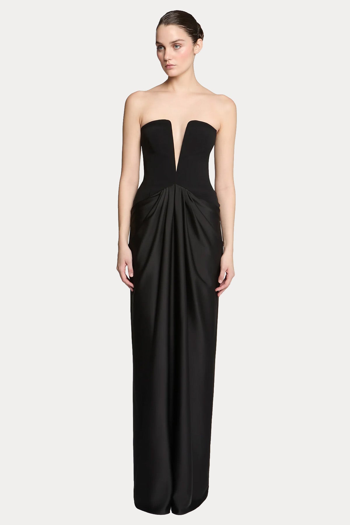 Halston Sanna Krep ve Saten Maxi Abiye Elbise-Abiye-Libas