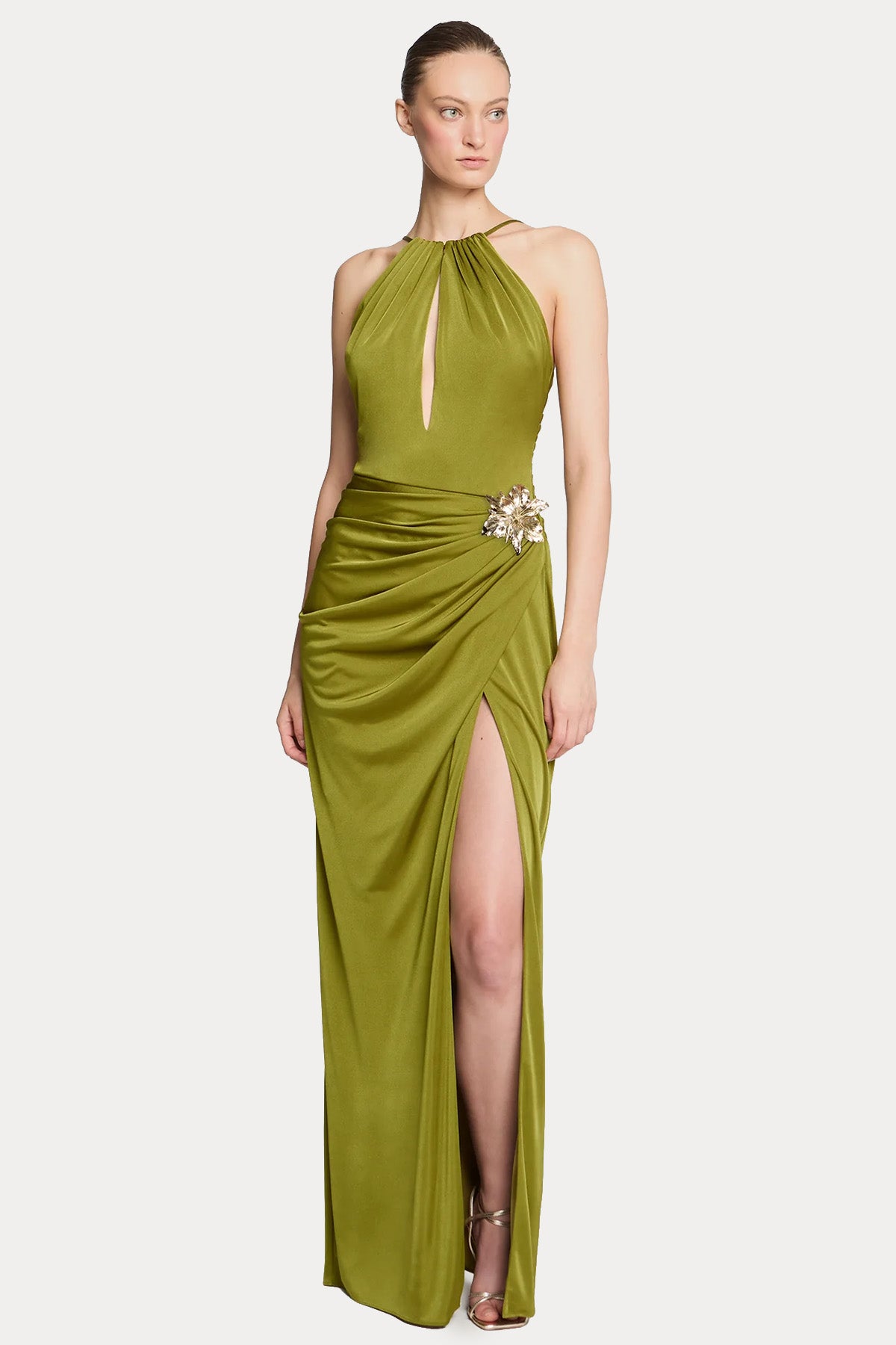 Halston Elin Parlak Jarse Streç Maxi Abiye Elbise-Abiye-Libas