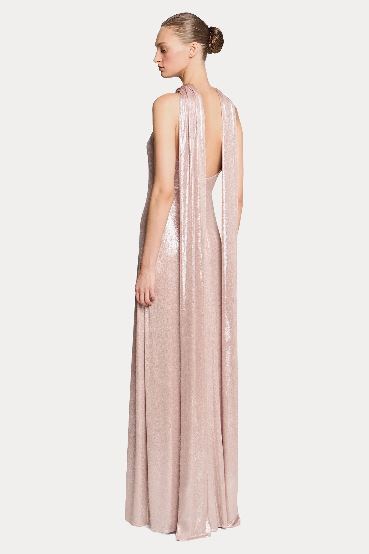 Halston Sofie Metalik Jarse Streç Maxi Abiye Elbise-Abiye-Libas