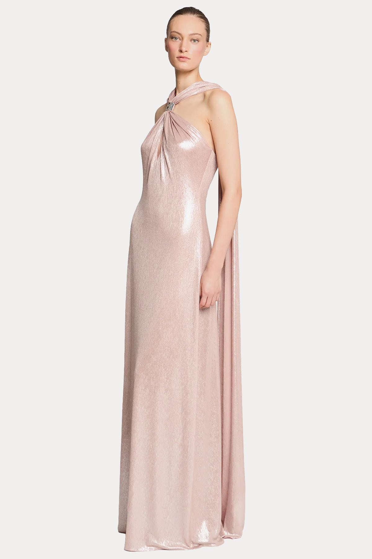 Halston Sofie Metalik Jarse Streç Maxi Abiye Elbise-Abiye-Libas