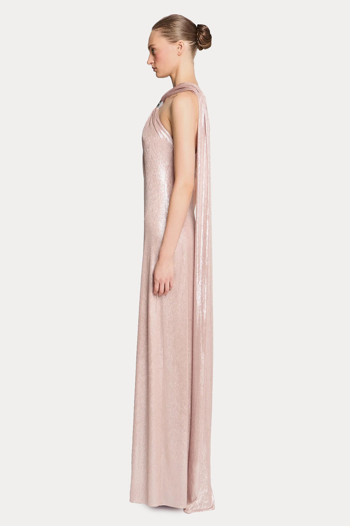 Halston Sofie Metalik Jarse Streç Maxi Abiye Elbise-Abiye-Libas