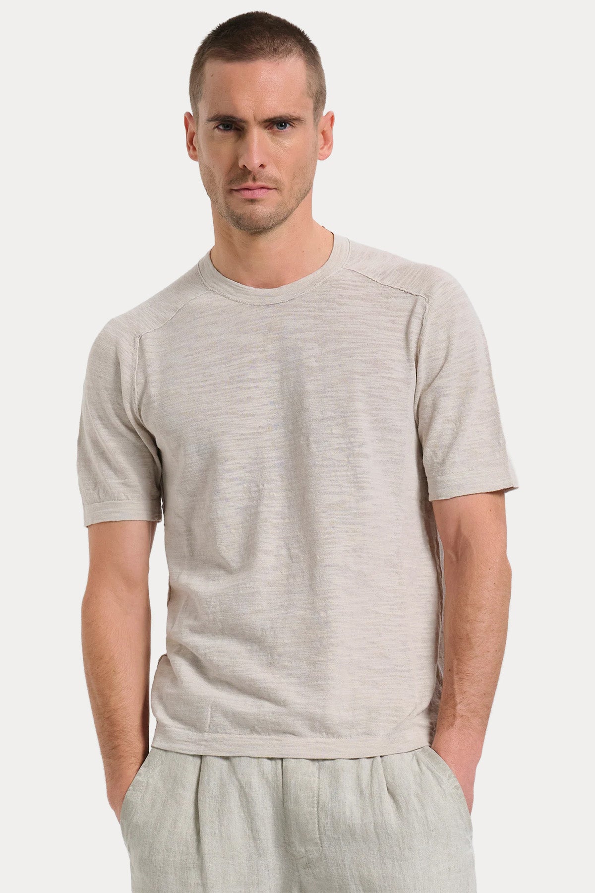 Transit Regular Fit Yuvarlak Yaka Keten T-shirt