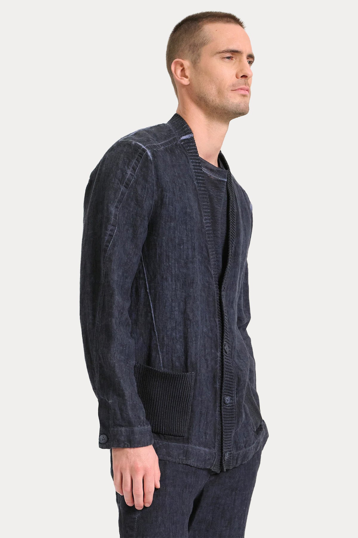 Transit Relaxed Fit Triko Detaylı Keten Ceket-Ceket-Libas
